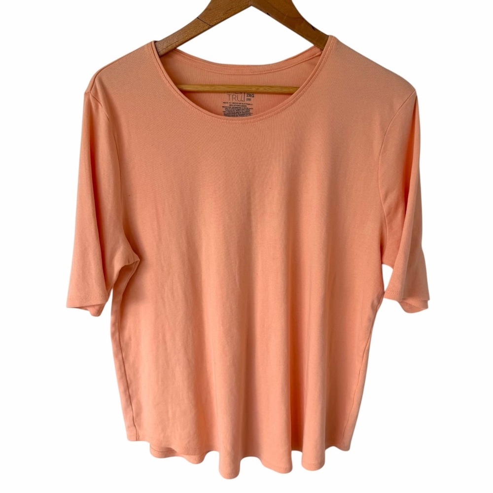 Time and Tru Womens 2X Peach Short Sleeve Tee Stretch Casual Top